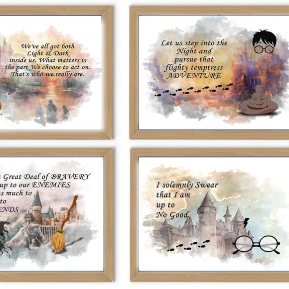 Harry Potter Watercolor | Wall Decor | Harry Potter Quotes Watercolor Art Prints Set Of 4 | Poshmark